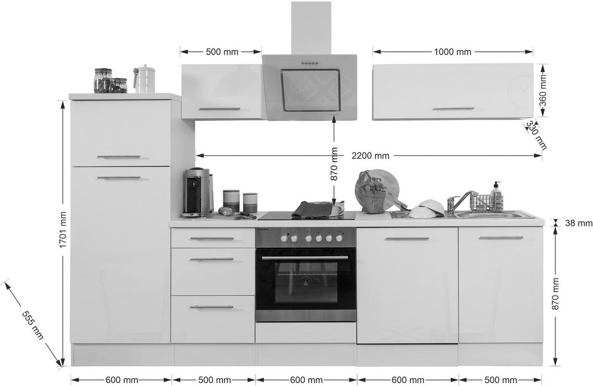 Respekta Küchenblock Amanda grau Hochglanz B/H/T: ca. 280x200x60 cm Amanda - weiß/Edelstahloptik (280,00/200,00/60,00cm) - Respekta