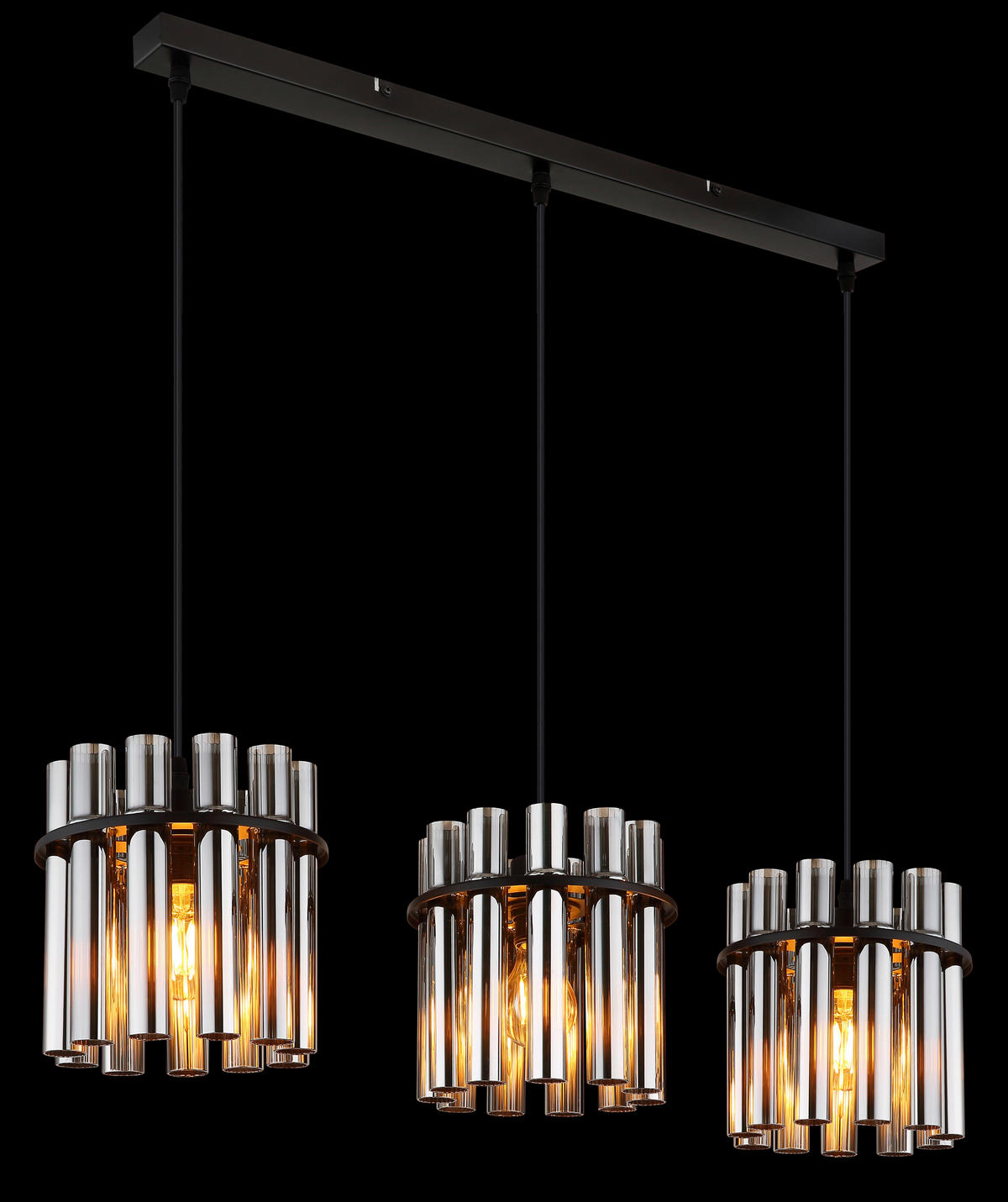 GLOBO Pendelleuchte Rauch schwarz Glas PVC Metall B/H/L: ca. 20x120x80 cm E27 3 Brennstellen GORLEY II - schwarz/Rauch (80,00/20,00/120,00cm) - GLOBO