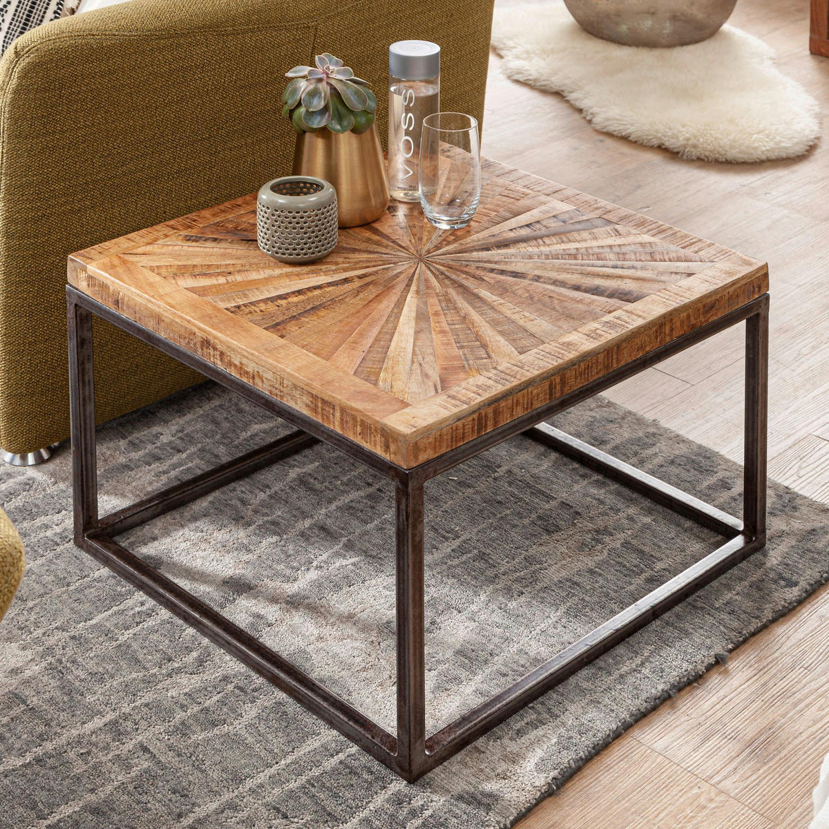 Couchtisch natur natur grau lackiert B/H/T: ca. 55x40,5x55 cm Couchtisch - natur/grau (55,00/40,50/55,00cm) - Wohnling