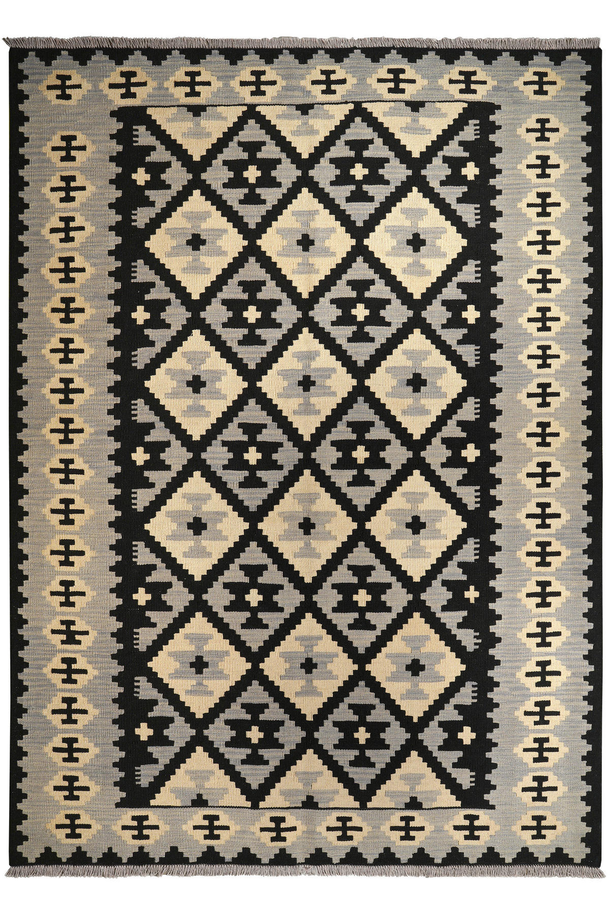 PersaTepp Teppich Kelim Gashgai grau B/H/L: ca. 173x1x240 cm Kelim Gashgai - schwarz/grau (240,00/173,00/1,00cm) - PersaTepp