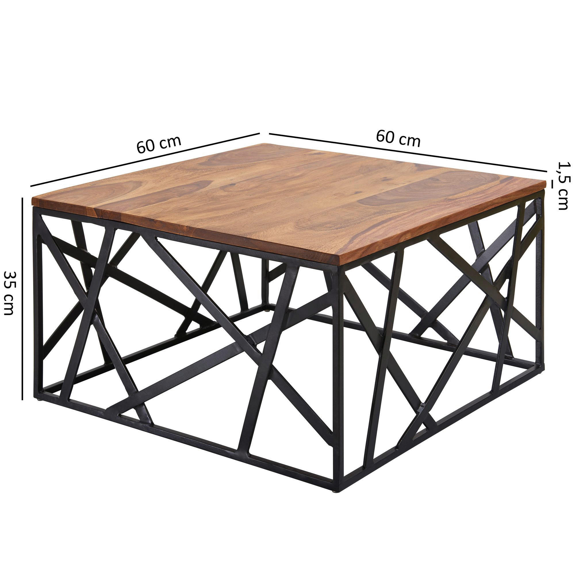 Couchtisch natur lackiert schwarz lackiert B/H/T: ca. 60x35x60 cm Couchtisch - natur/schwarz (60,00/35,00/60,00cm) - Wohnling