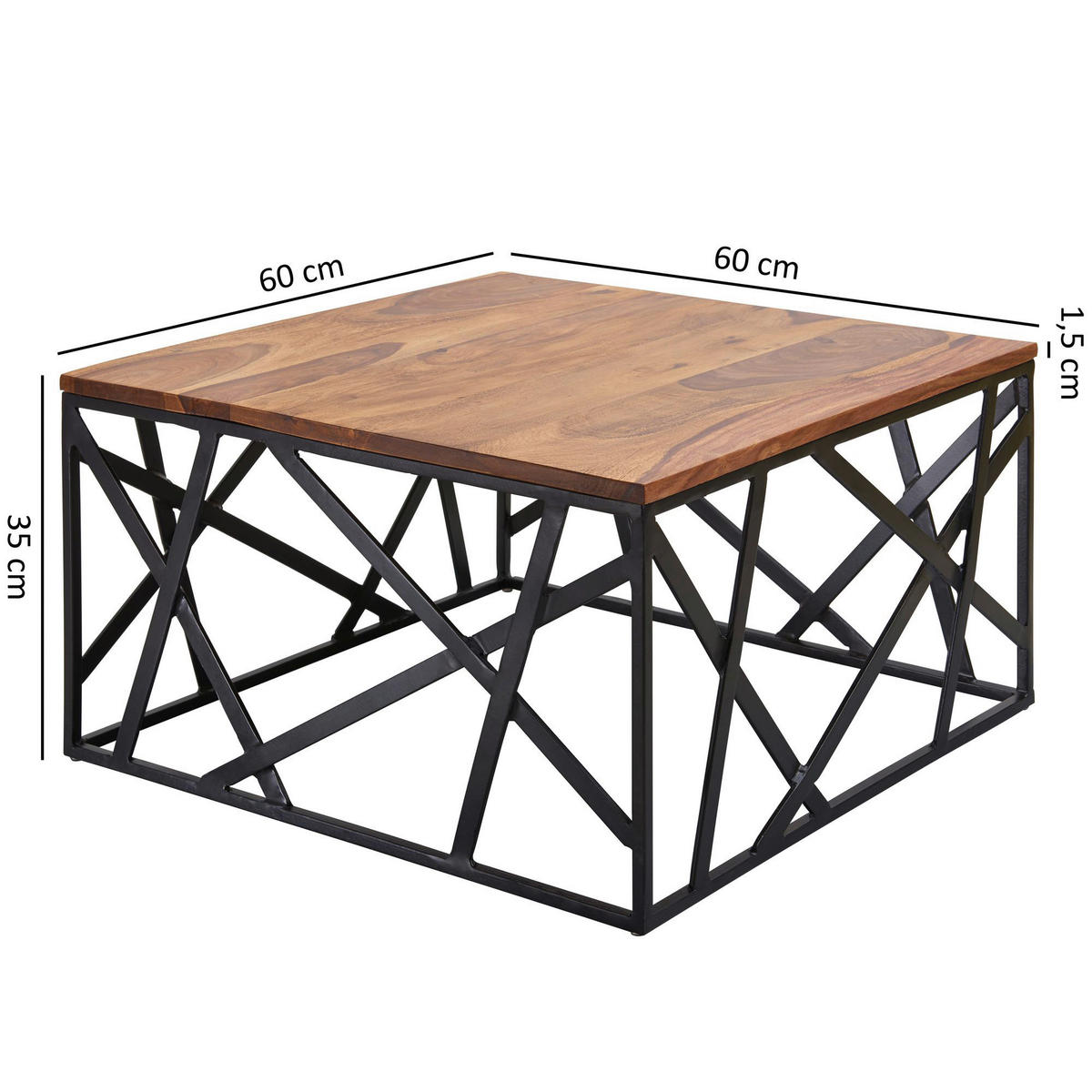Couchtisch natur lackiert schwarz lackiert B/H/T: ca. 60x35x60 cm Couchtisch - natur/schwarz (60,00/35,00/60,00cm) - Wohnling