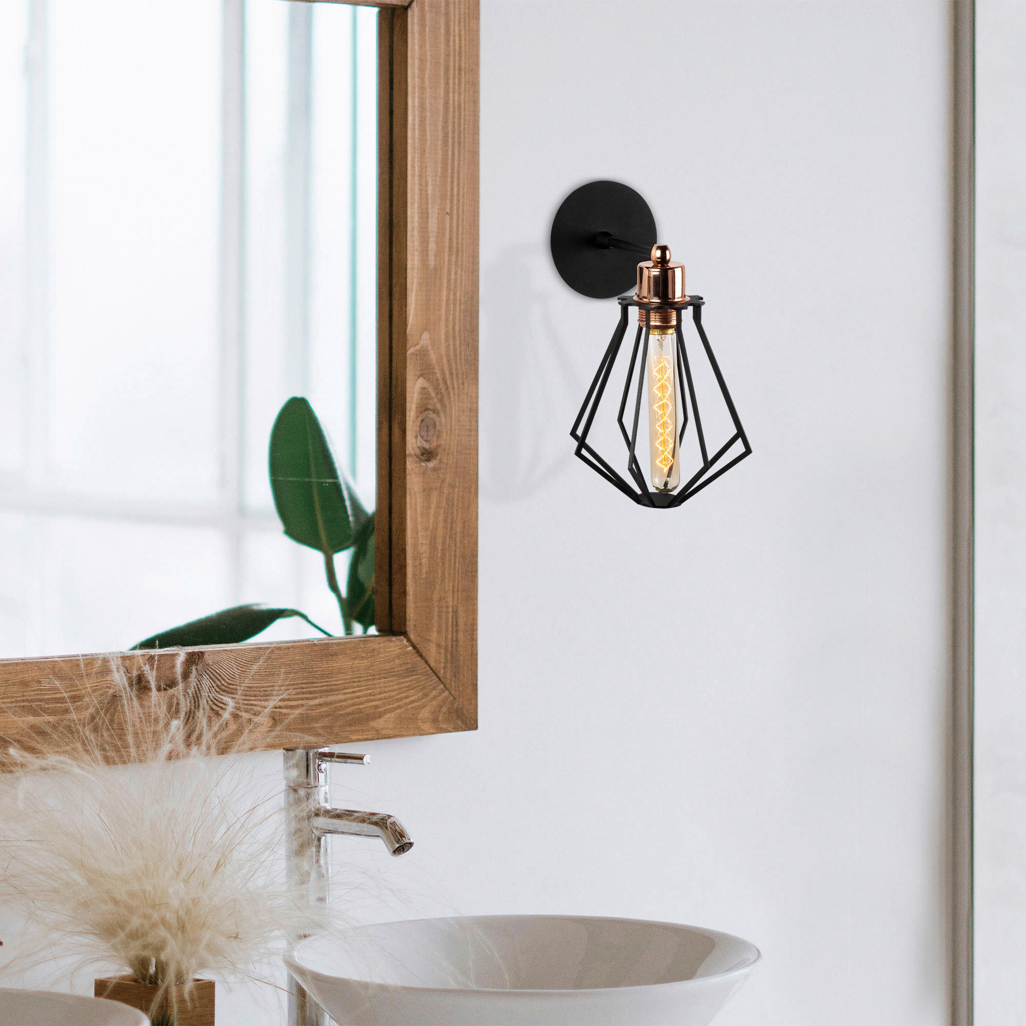 Thumbnail - Opviq Wandleuchte Oylat bronze schwarz Metall B/H/T/L/D: ca. 18x30x18x18x18 cm E27 1 Brennstellen