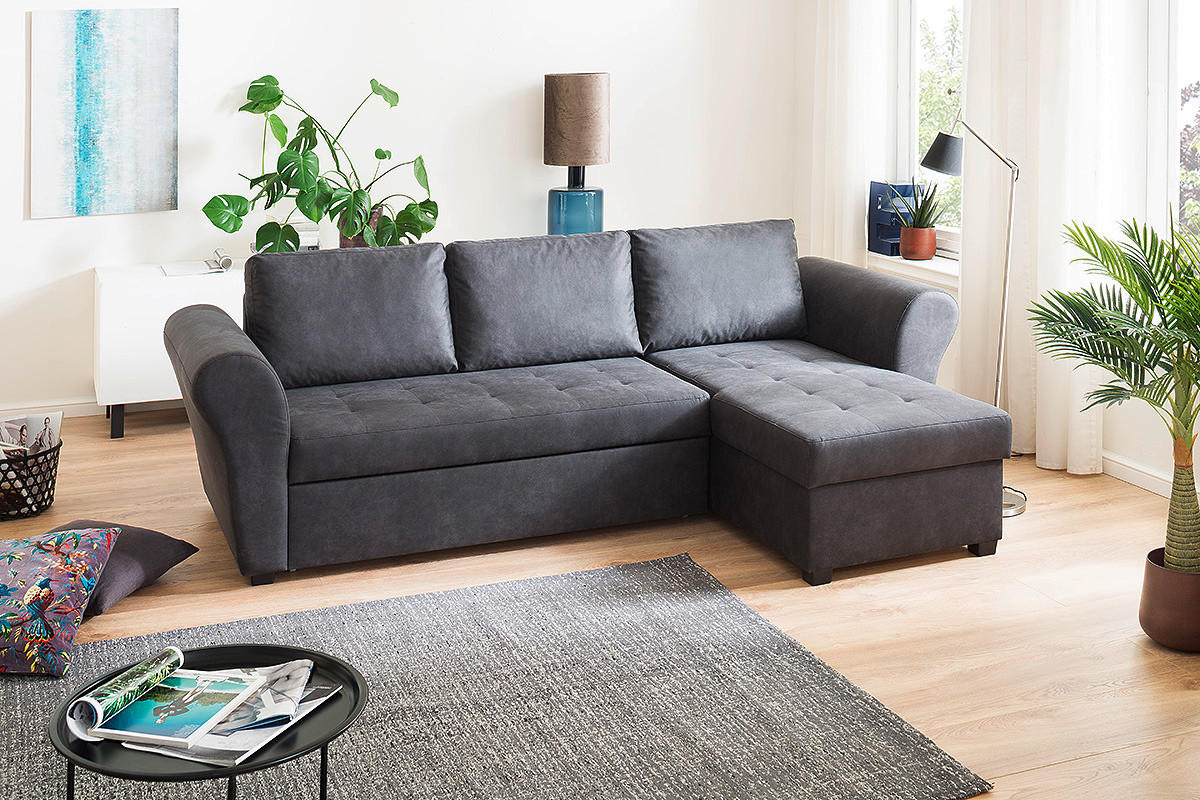 Ecksofa mit Bettfunktion und Bettkasten anthrazit B/H/T: ca. 260x89x155 cm Lasse_2F/REC/BK_Ecksofa - schwarz/anthrazit (260,00/89,00/155,00cm)