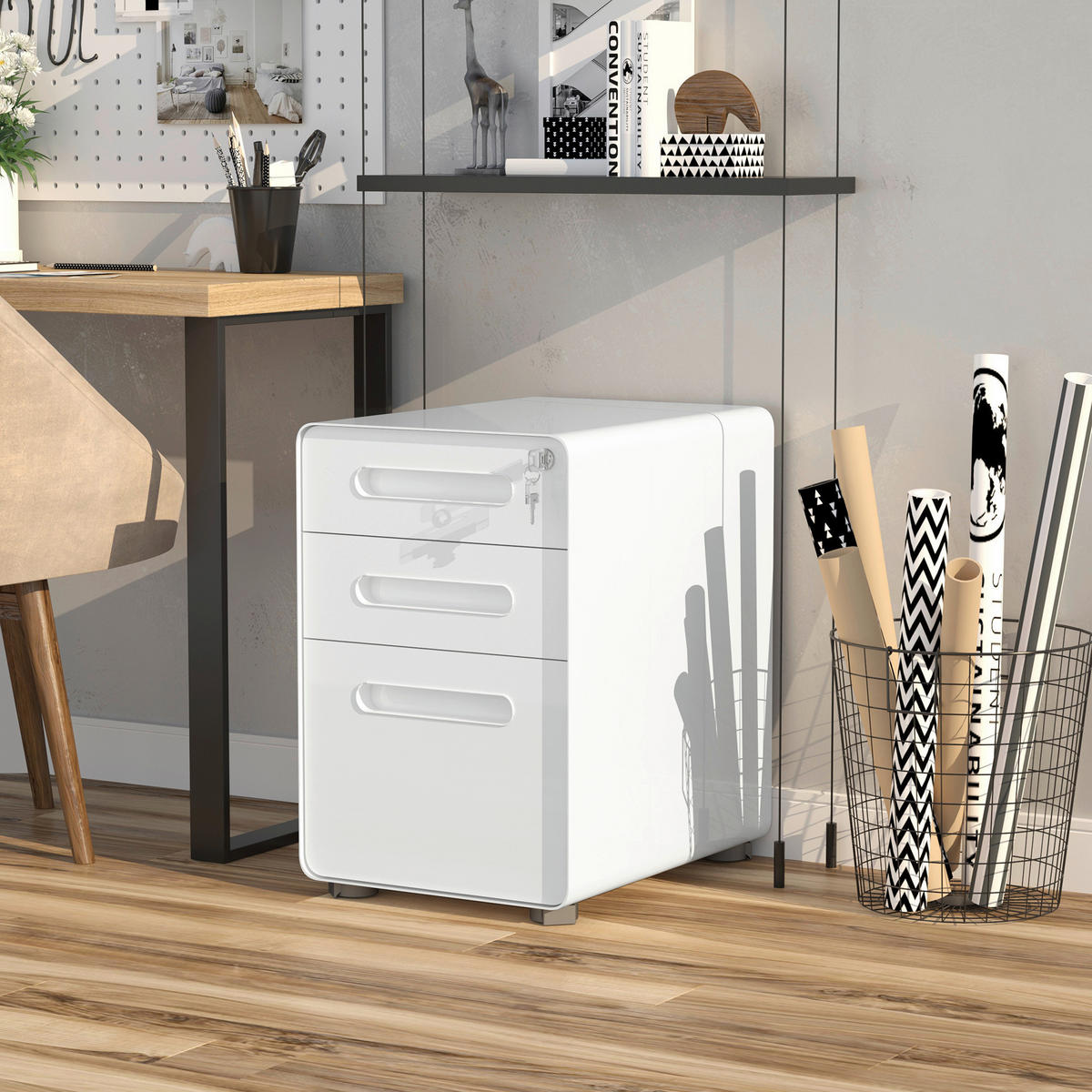 Rollcontainer 924-007WT weiß B/H/T: ca. 39x59x48 cm 924-007WT - weiß (39,00/59,00/48,00cm) - Vinsetto