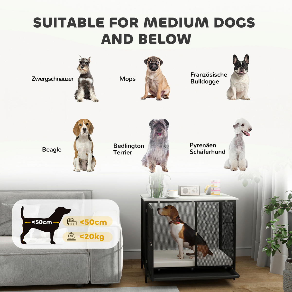 PawHut Hundekäfig grau Stahl B/H/L: ca. 55x71x80 cm Hundekäfig - schwarz/grau (80,00/55,00/71,00cm) - PawHut
