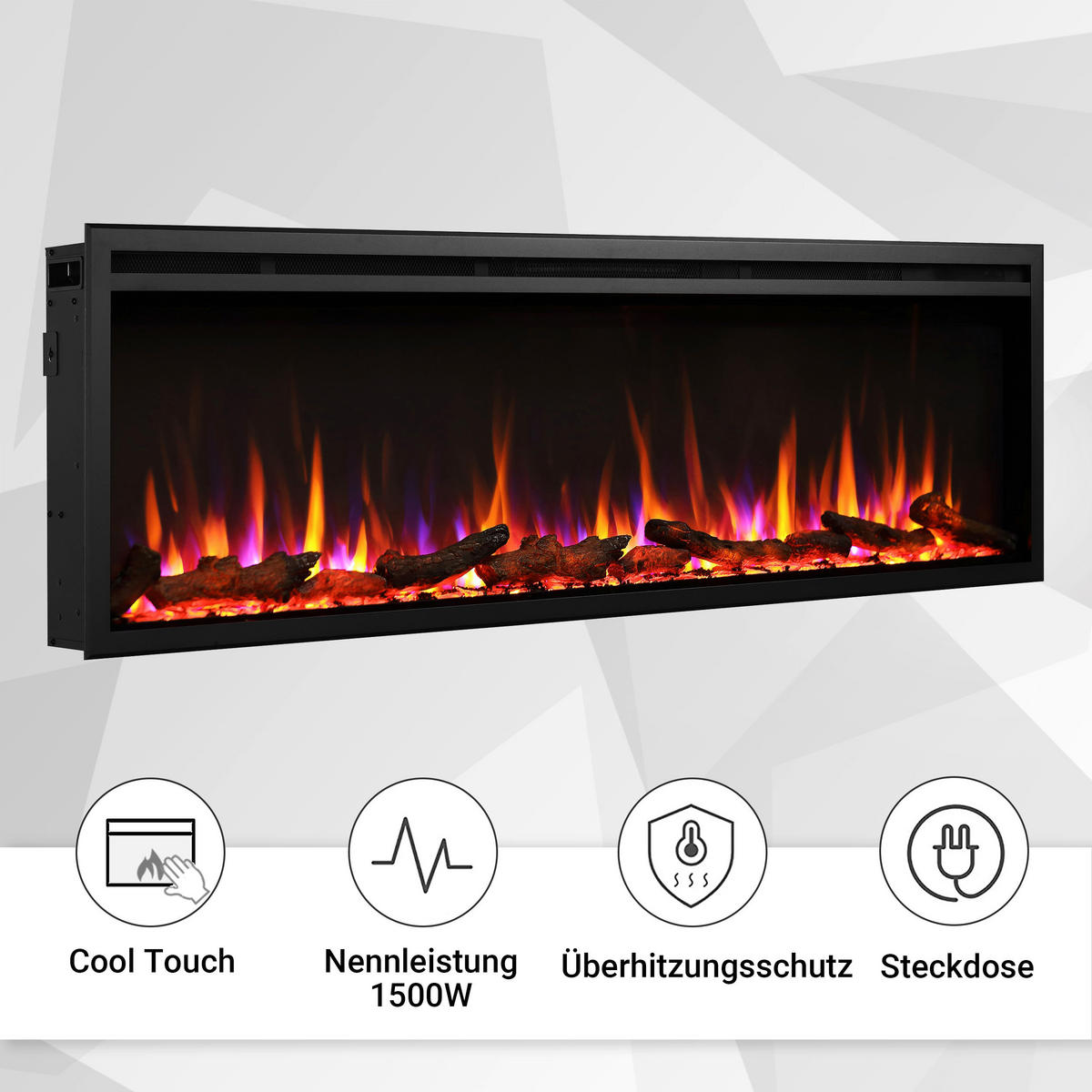 Balderia Elektrischer-Kamin Atlanta EF287B schwarz B/H/L: ca. 14,7x48x127 cm Elektro-Kamin Atalanta 50" - schwarz (127,00/14,70/48,00cm) - Balderia