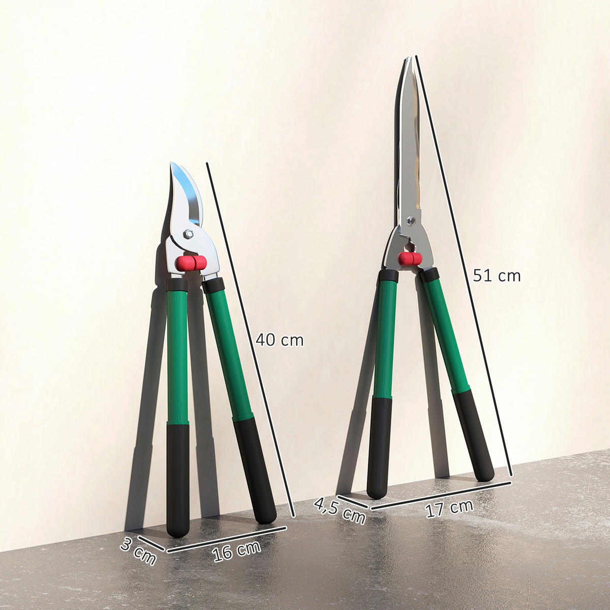 Outsunny Gartenwerkzeug-Set grün Kunststoff B/H/L: ca. 17x4,5x51 cm Gartenwerkzeug-Set - grün (51,00/17,00/4,50cm) - Outsunny