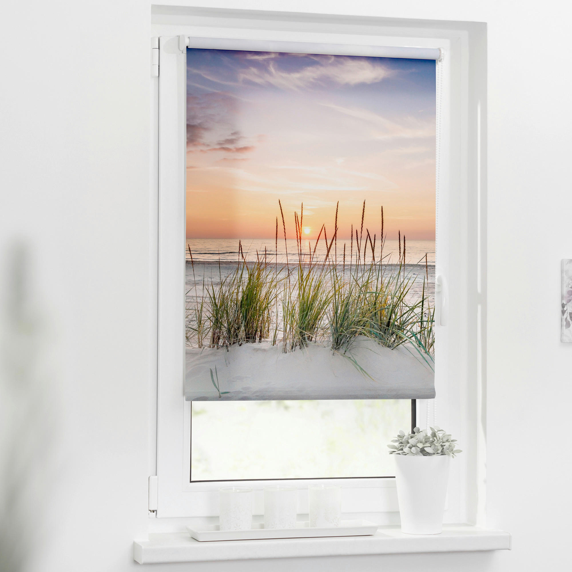 LICHTBLICK Verdunkelungsrollo Nordseestrand weiß B/L: ca. 45x150 cm Nordseestrand - weiß (45,00/150,00cm) - LICHTBLICK