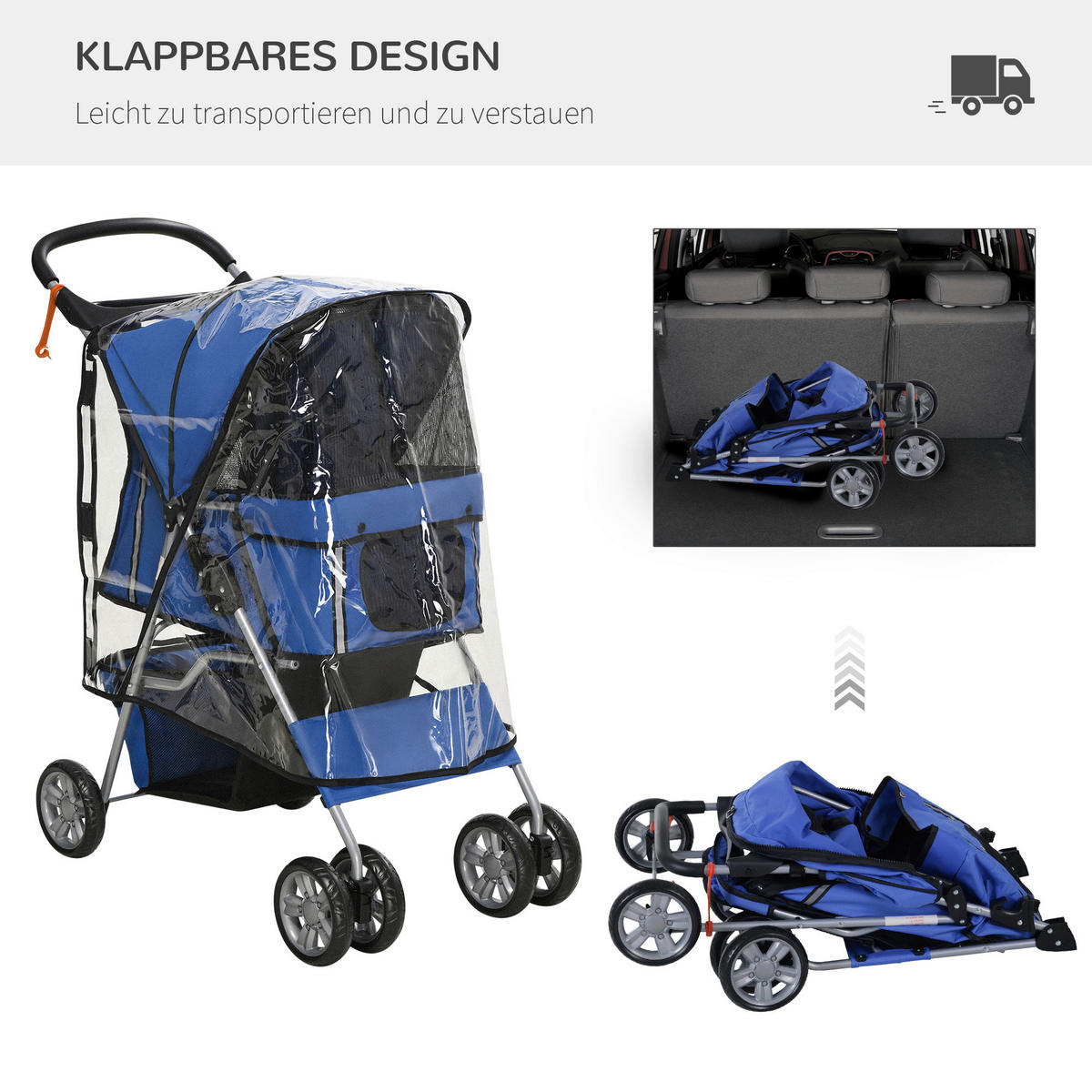 PawHut Hunde-Zubehör blau Edelstahl B/H/L: ca. 45x75x97 cm Hundebuggy - blau (97,00/45,00/75,00cm) - PawHut