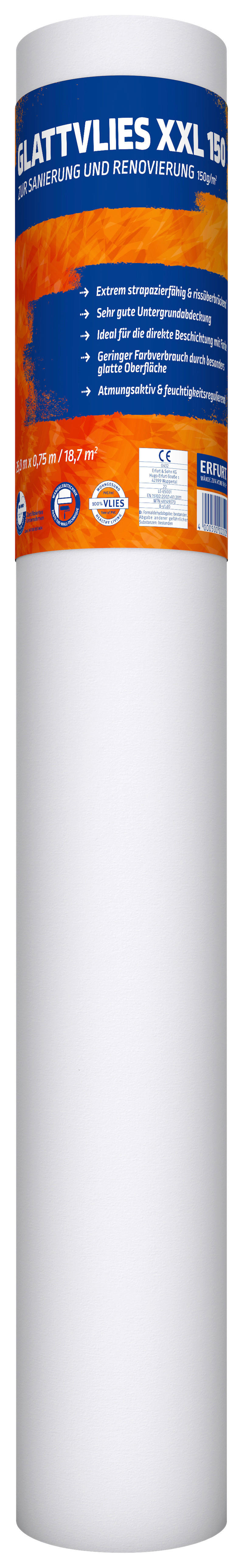 Erfurt Glattvlies weiß B/L: ca. 75x2500 cm Glattvlies_XXL150 - weiß (75,00/2500,00cm) - Erfurt