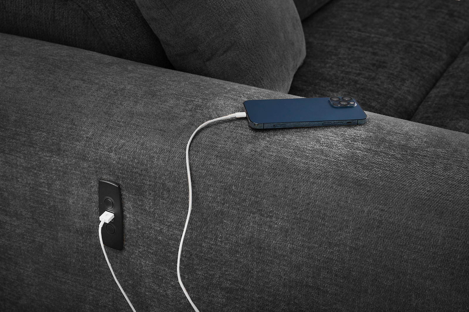 Thumbnail - Ecksofa dunkelgrau Flachgewebe B/H/T: ca. 277x109x187 cm