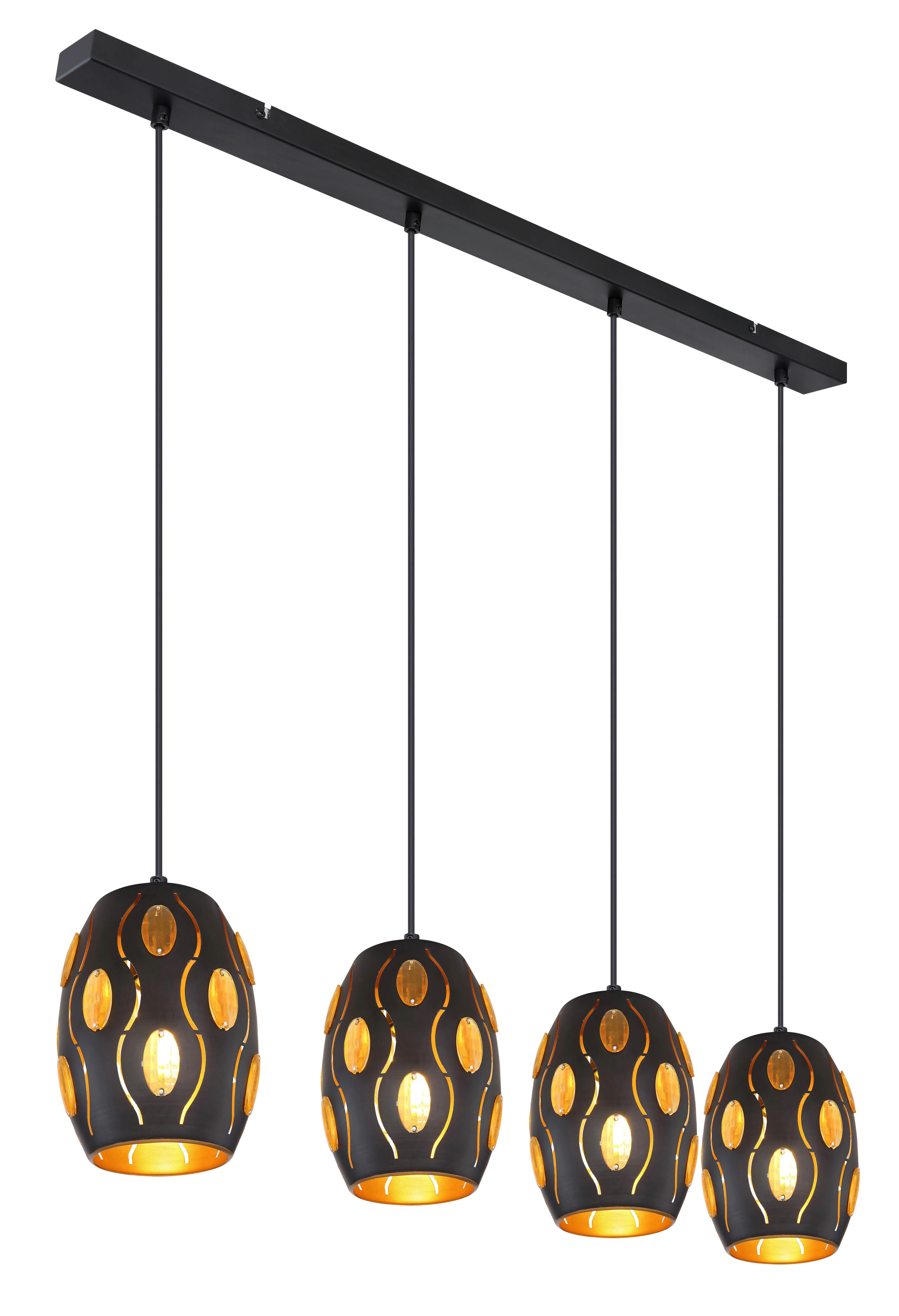 GLOBO Pendelleuchte 24006S-4H schwarz gold Metall Acryl B/L: ca. 90x120 cm E27 4 Brennstellen Narri - gold/schwarz (90,00/120,00cm) - GLOBO