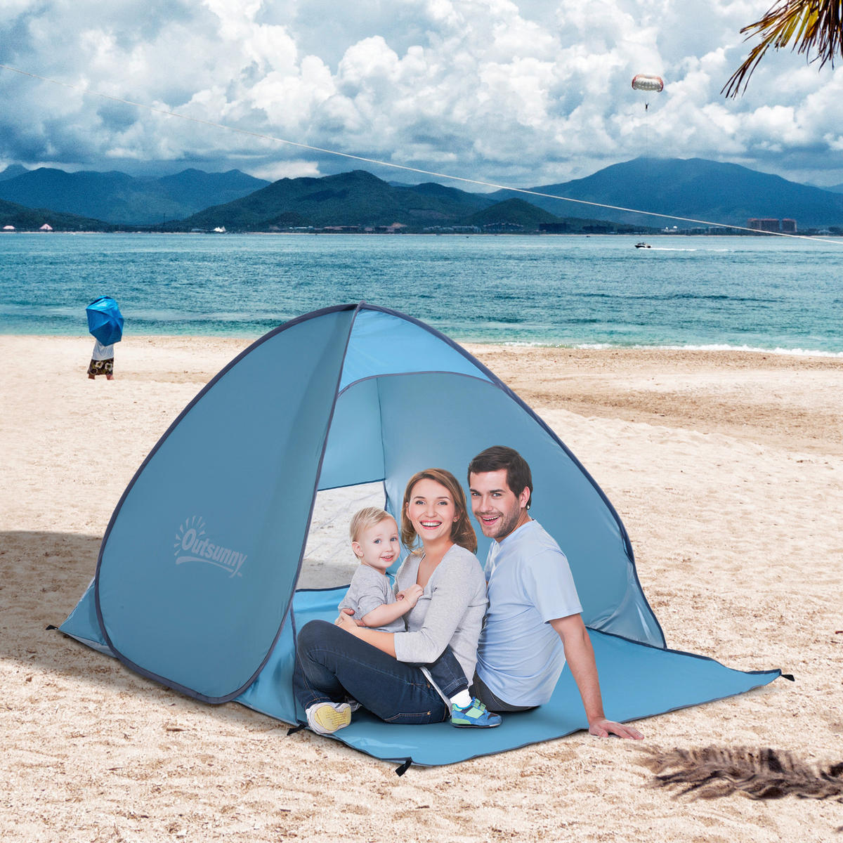 Outsunny Pop-Up Zelt blau Polyester-Mischgewebe B/H/L: ca. 200x115x150 cm Pop-Up_Zelt_für_2_Personen - blau (150,00/200,00/115,00cm) - Outsunny