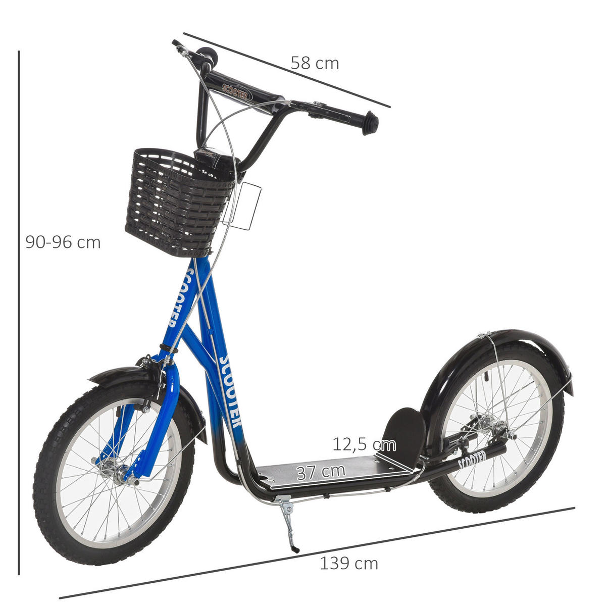 HOMCOM Kinderroller blau Kinderroller - blau/weiß (139,00/58,00/96,00cm) - HOMCOM