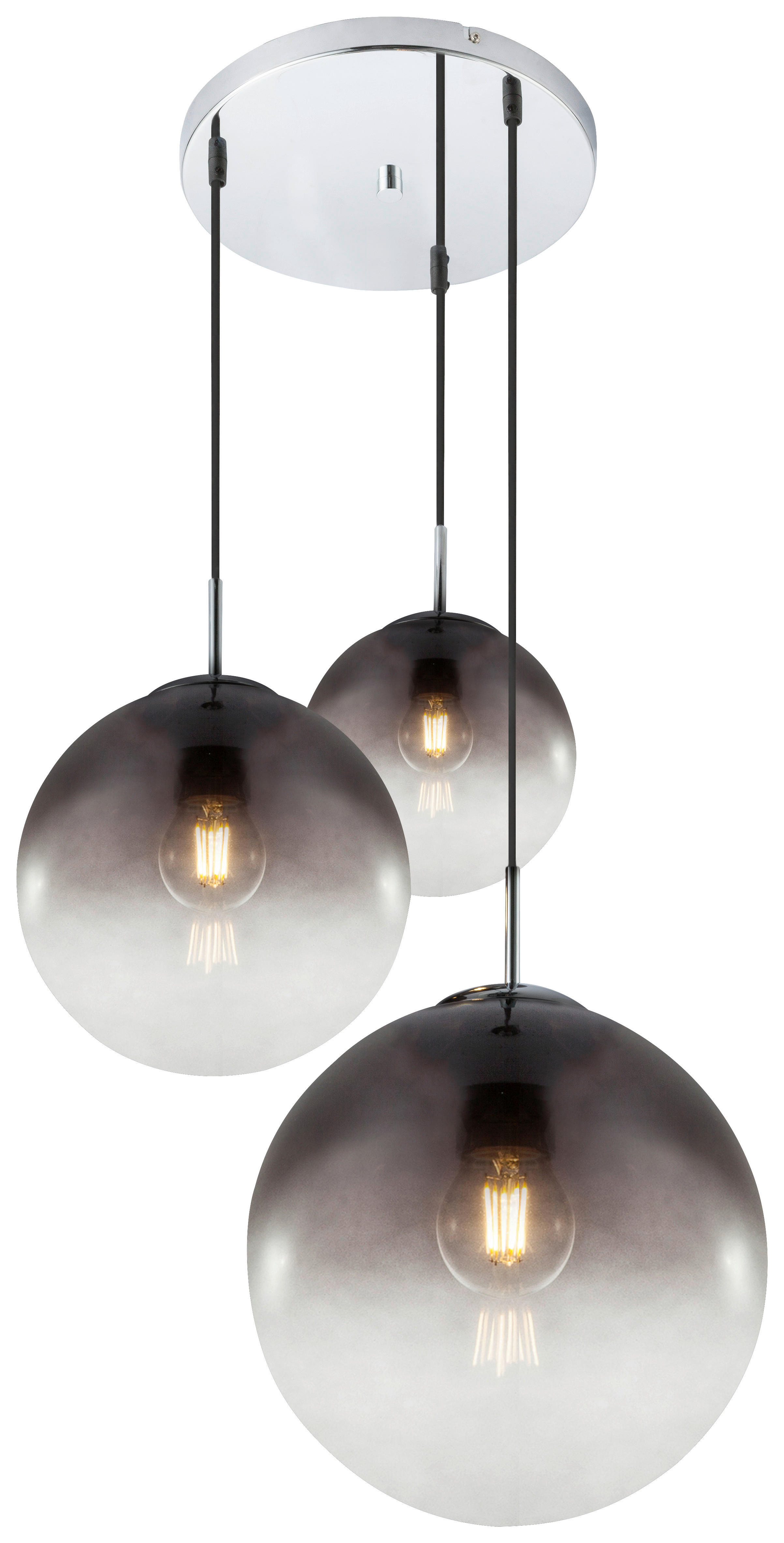 GLOBO Pendelleuchte 15861-3 Chrom Rauchglas H/D: ca. 120x51 cm E27 3 Brennstellen Pendelleuchte_Varus chrom/rauch - Chrom (51,00/120,00cm) - GLOBO