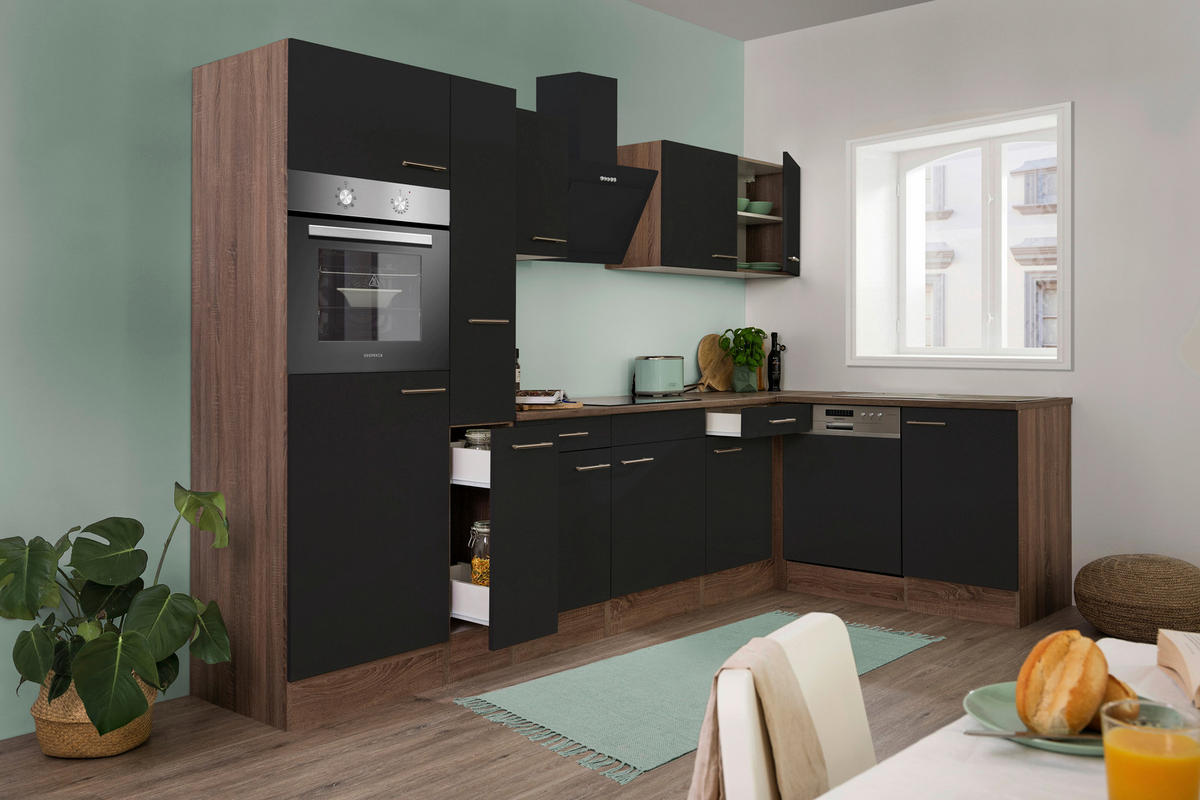Respekta Winkelküche KBL310EYSS schwarz B/H/T: ca. 310x205x172 cm KBL310EYSS - Eiche/schwarz (310,00/205,00/172,00cm) - Respekta
