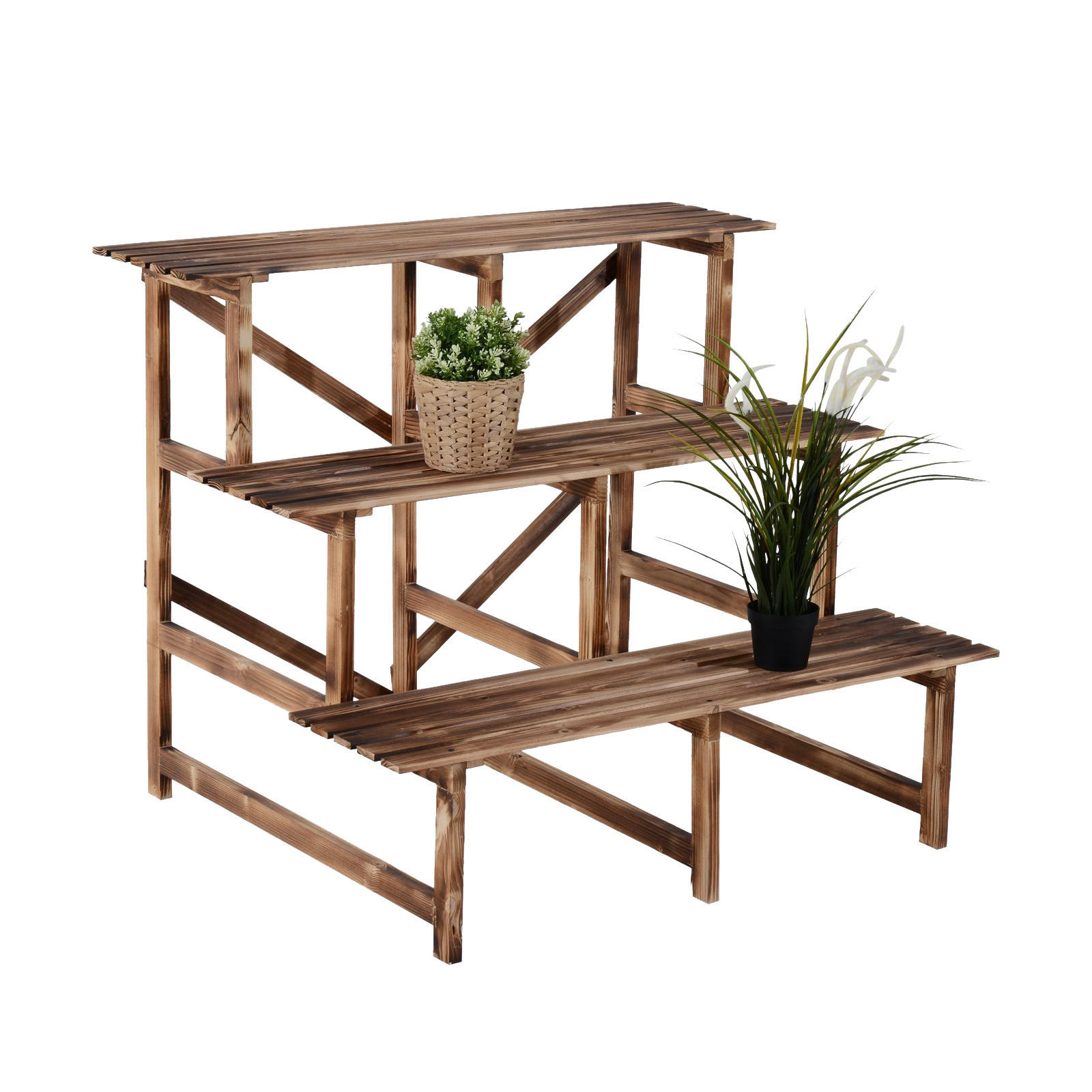 Outsunny Pflanzentreppe Pflanzentreppe - natur (100,00/80,00/80,00cm) - Outsunny