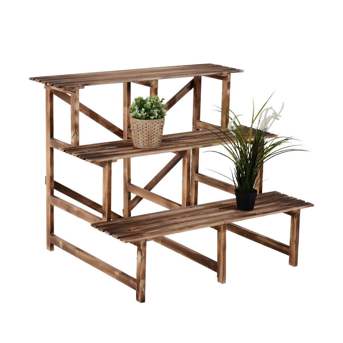 Outsunny Pflanzentreppe Pflanzentreppe - natur (100,00/80,00/80,00cm) - Outsunny
