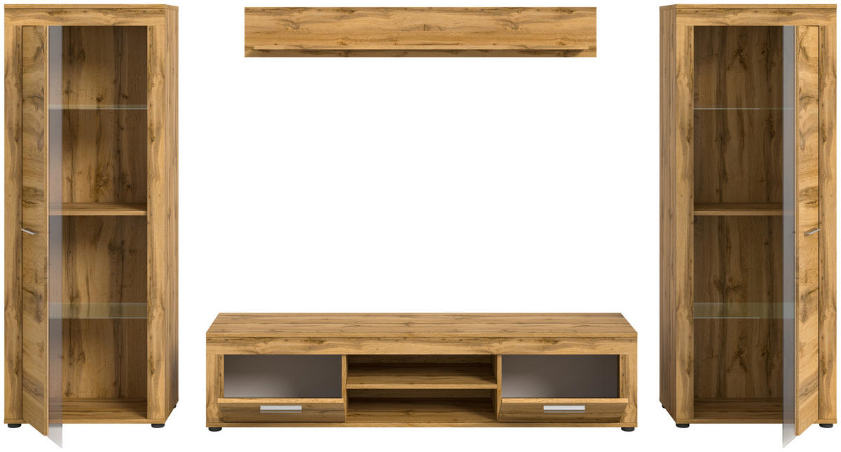 Wohnwand Jam Eiche Wotan Nachbildung B/H/T: ca. 310x159x35 cm Jam - Eiche (310,00/159,00/35,00cm) - xonox.home