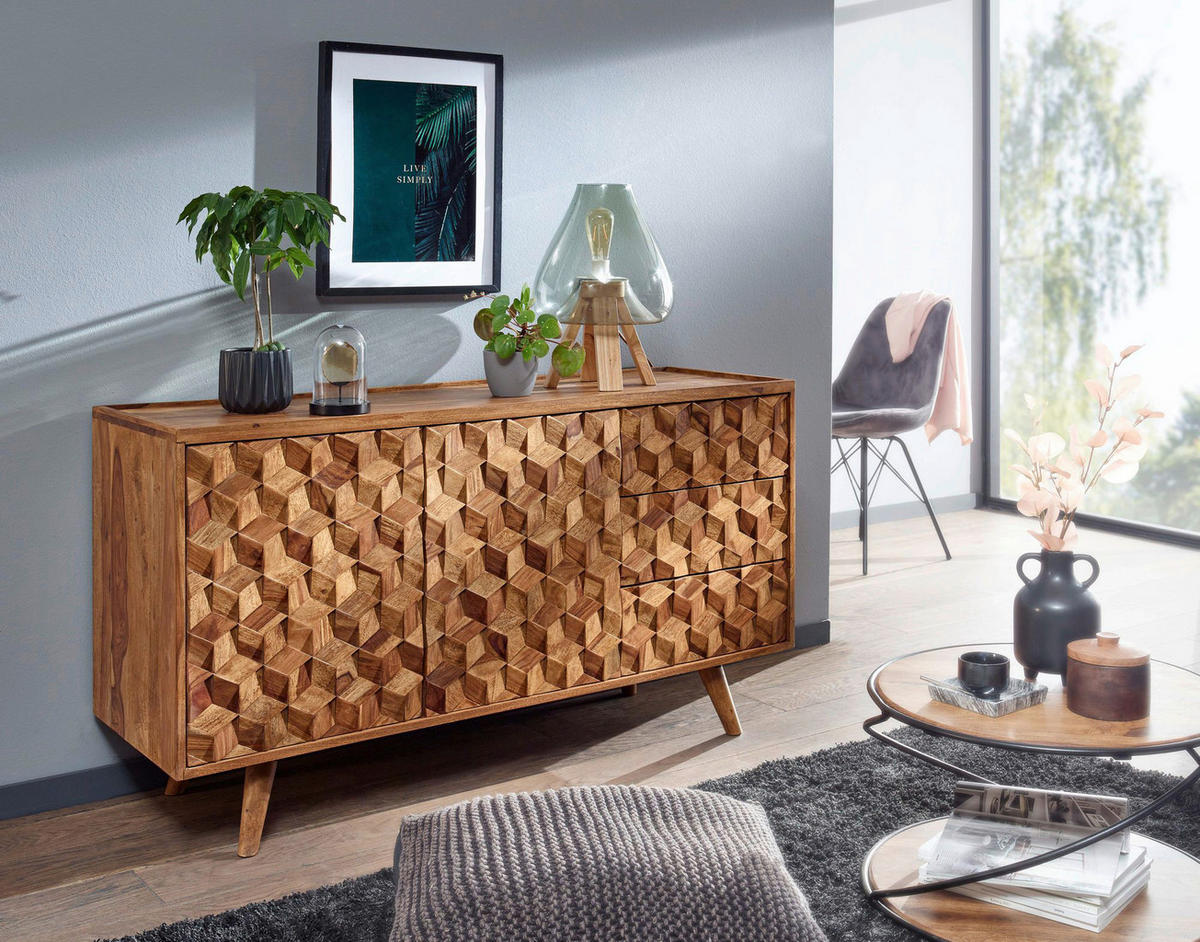 Sideboard rosenholz Nachbildung B/H/T: ca. 138x76x45 cm Sideboard - rosenholz (138,00/76,00/45,00cm) - Wohnling