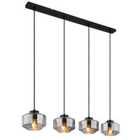 GLOBO Pendelleuchte Rauch schwarz Metall Glas B/H/T: ca. 18x120x96 cm E27 4 Brennstellen CHRISTIANA - schwarz/Rauch (18,00/120,00/96,00cm) - GLOBO