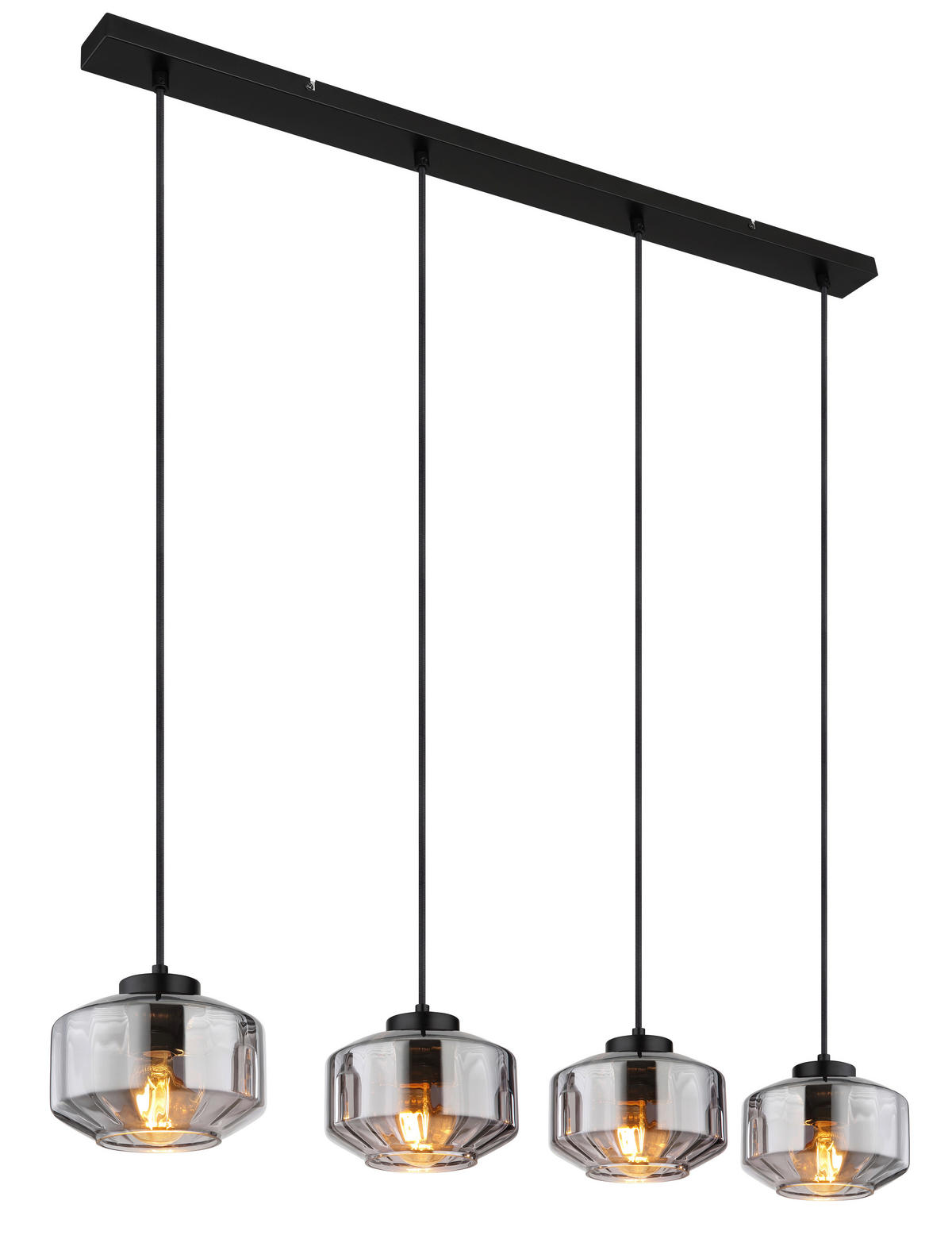 GLOBO Pendelleuchte Rauch schwarz Metall Glas B/H/T: ca. 18x120x96 cm E27 4 Brennstellen CHRISTIANA - schwarz/Rauch (18,00/120,00/96,00cm) - GLOBO