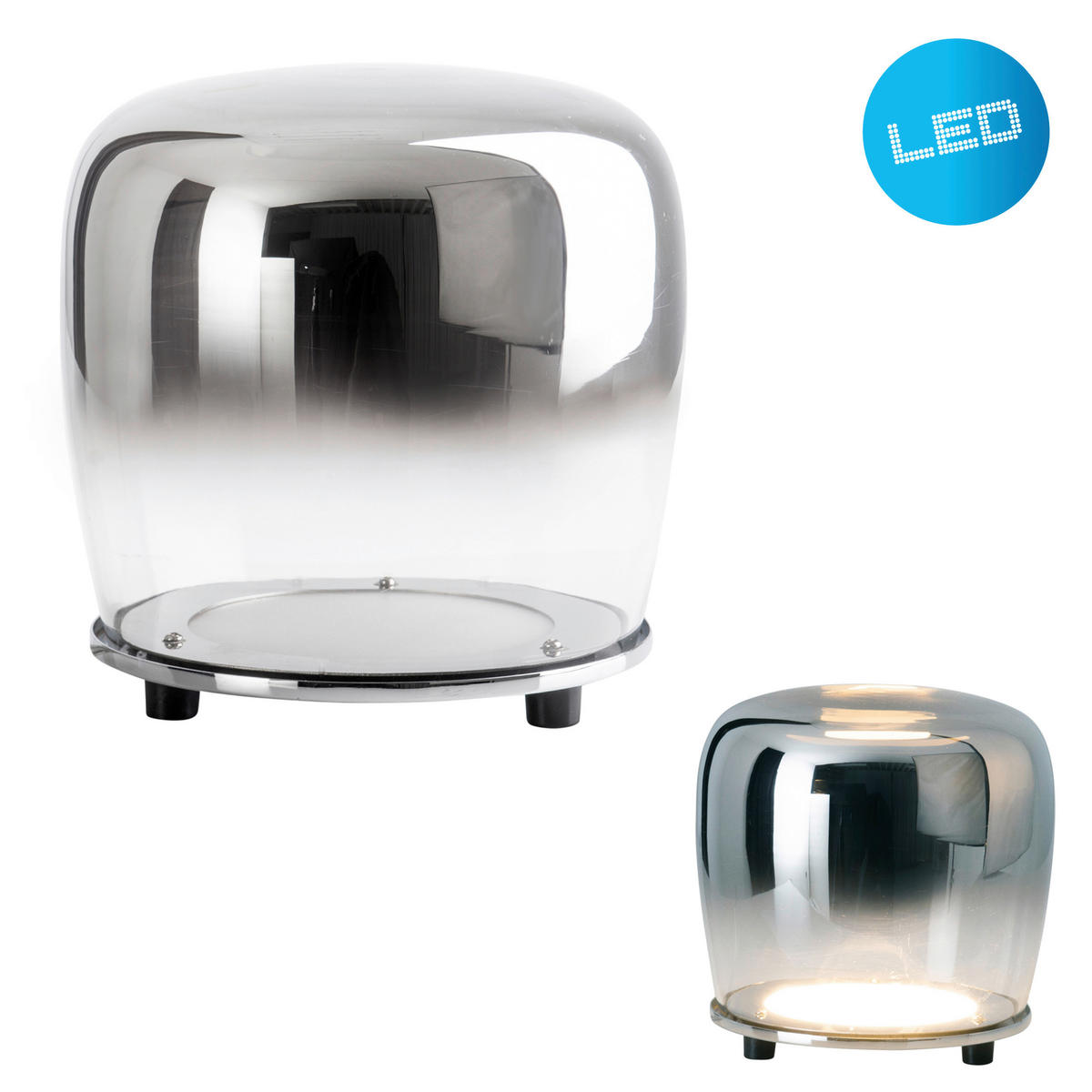 Näve Leuchten LED-Tischleuchte Chrom Metall Glas B/H/T/D: ca. 18x18x18x18 cm SMOKY - Chrom (18,00/18,00/18,00cm) - Näve Leuchten