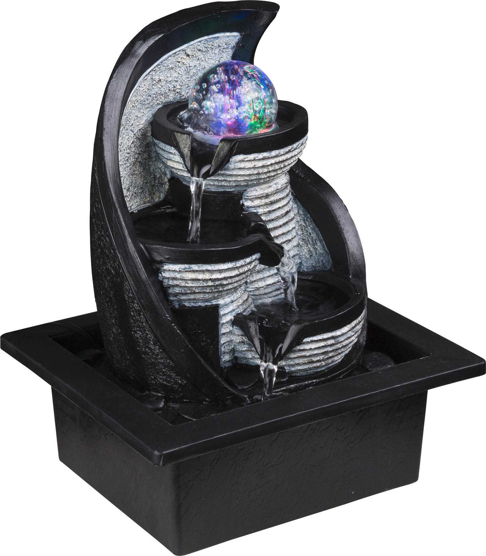 GLOBO Zimmerbrunnen ALBERT 93022 grau Kunststoff B/H/L: ca. 18x26x21 cm LED-Zimmerbrunnen 93022 - grau (21,00/18,00/26,00cm) - GLOBO