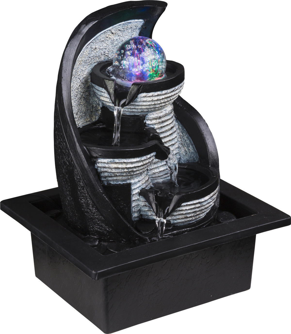 GLOBO Zimmerbrunnen ALBERT 93022 grau Kunststoff B/H/L: ca. 18x26x21 cm LED-Zimmerbrunnen 93022 - grau (21,00/18,00/26,00cm) - GLOBO