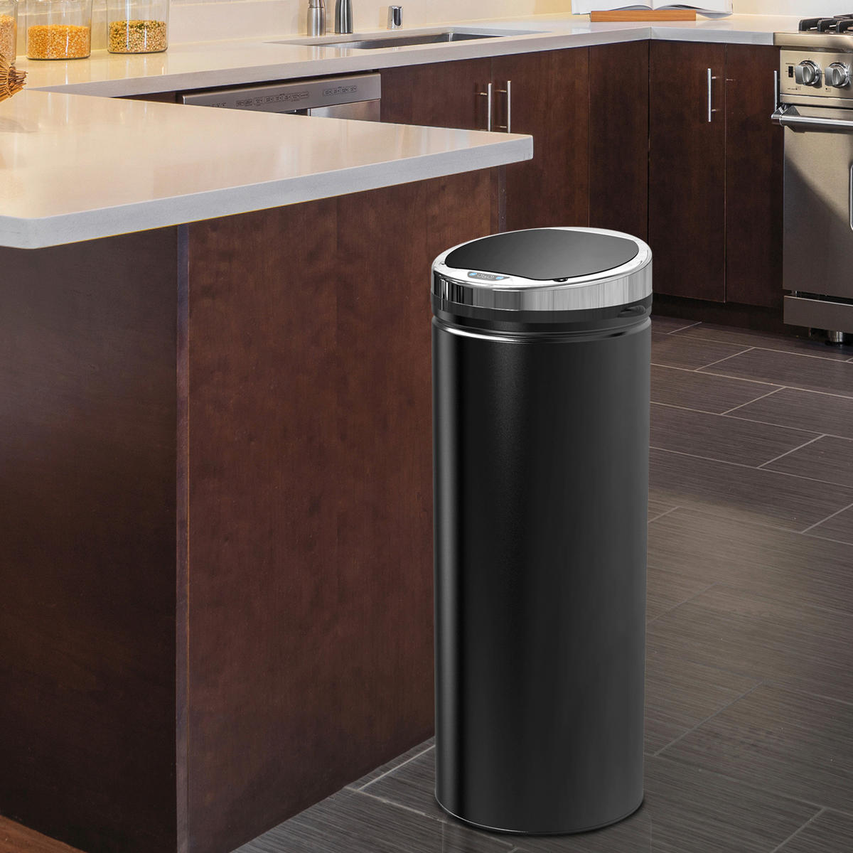 HOMCOM Automatik-Mülleimer 03-0046 schwarz Stahl Kunststoff Polypropylen B/H/L: ca. 30,5x30,5x81,5 cm Automatik_Mülleimer - schwarz (81,50/30,50/30,50cm) - HOMCOM