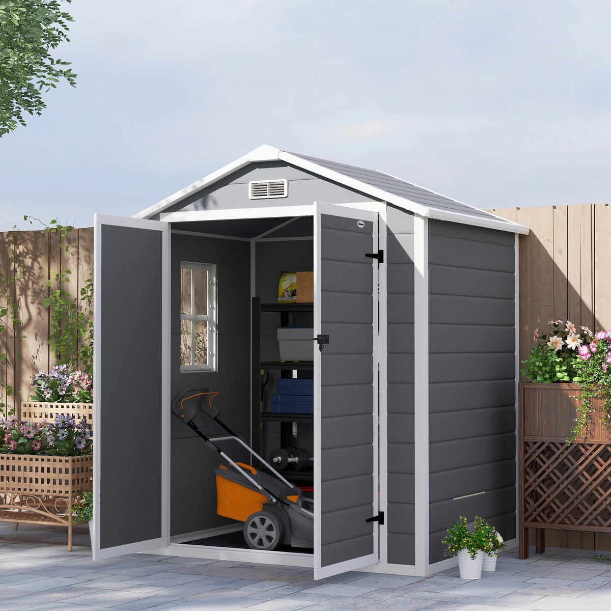 Outsunny Gartenschuppen grau Kunststoff B/H/L: ca. 134x210x183 cm Gartenschuppen - grau (183,00/134,00/210,00cm) - Outsunny