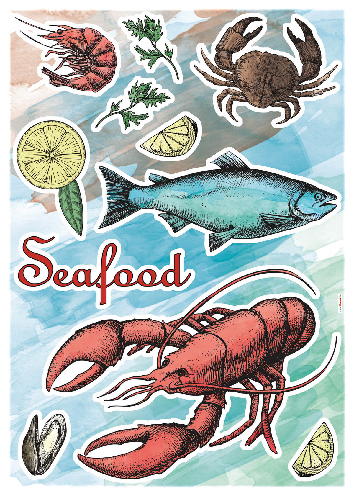 Komar Wandtattoo Seafood Tiere Seafood B/L: ca. 50x70 cm Seafood - (50,00/70,00cm) - Komar