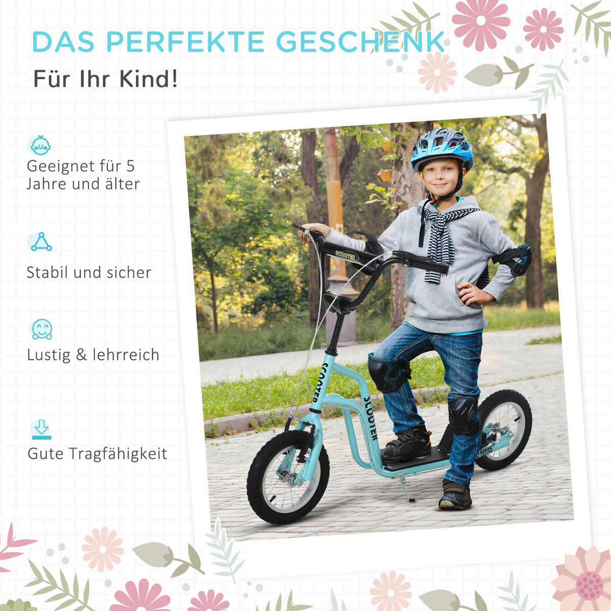 HOMCOM Kinderroller blau Kinderroller - blau (120,00/58,00/80,00cm) - HOMCOM