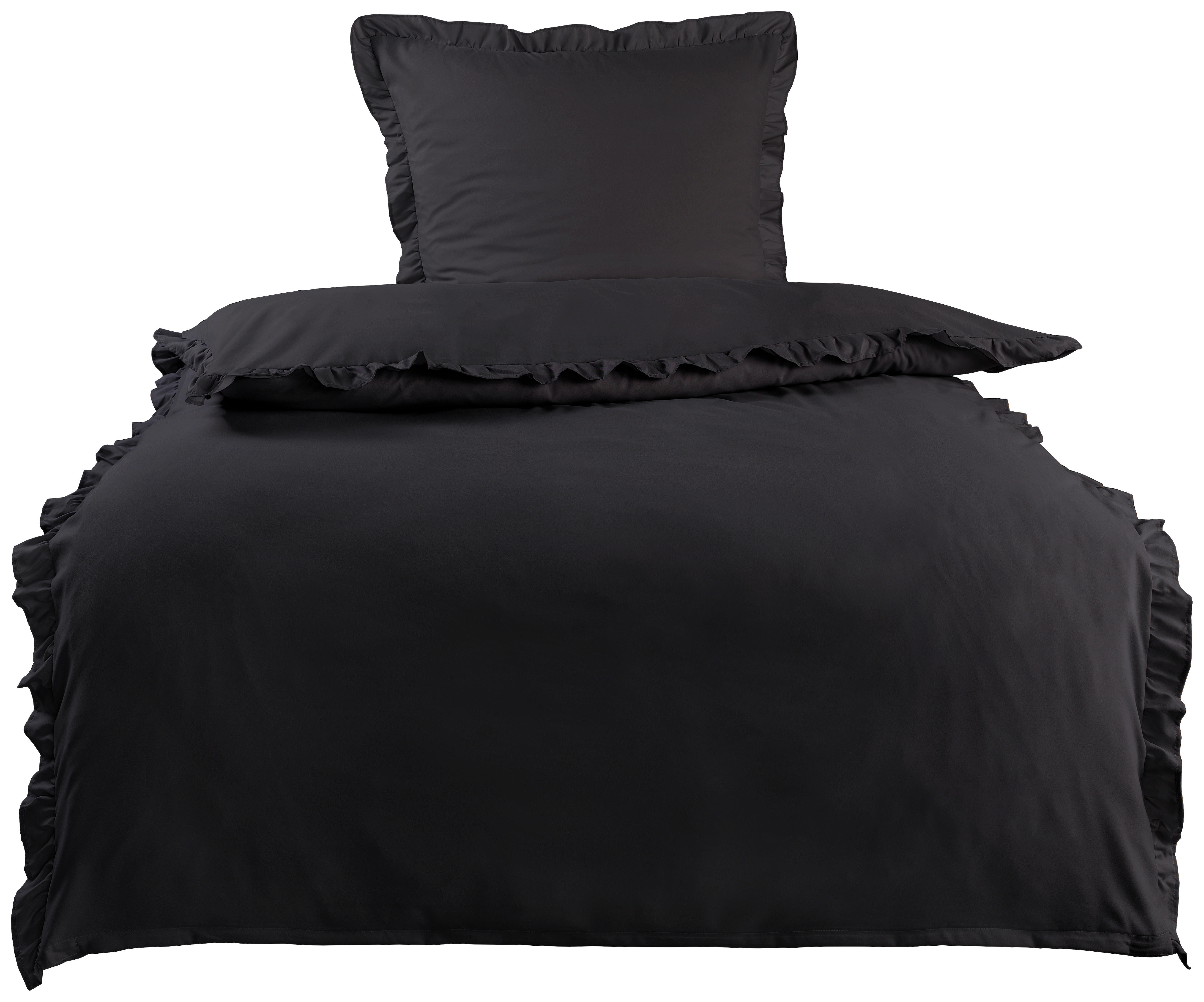 Microfaser Bettwäsche Bettwäsche_Microfaser_Rüschen - schwarz (135,00/200,00cm)