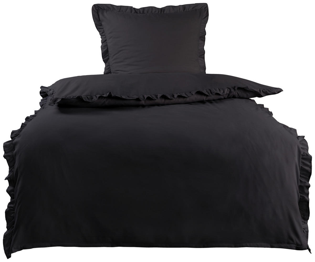 Microfaser Bettwäsche Bettwäsche_Microfaser_Rüschen - schwarz (135,00/200,00cm)