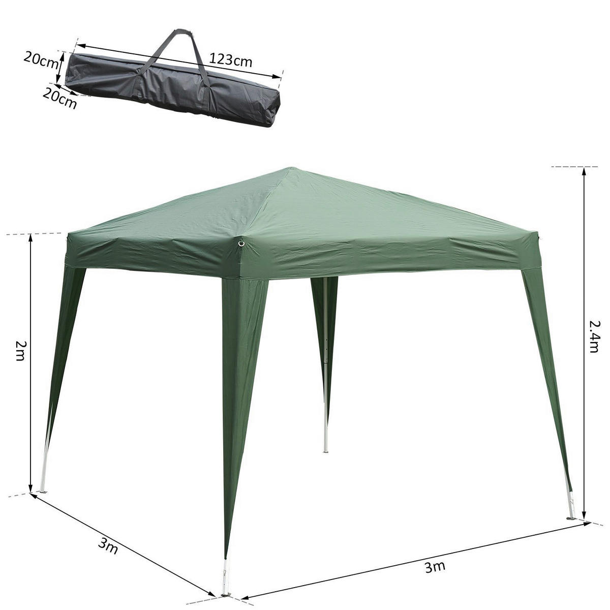 Outsunny Pavillon grün Stahl B/H/L: ca. 240x250x240 cm Pavillon - grün (240,00/240,00/250,00cm) - Outsunny