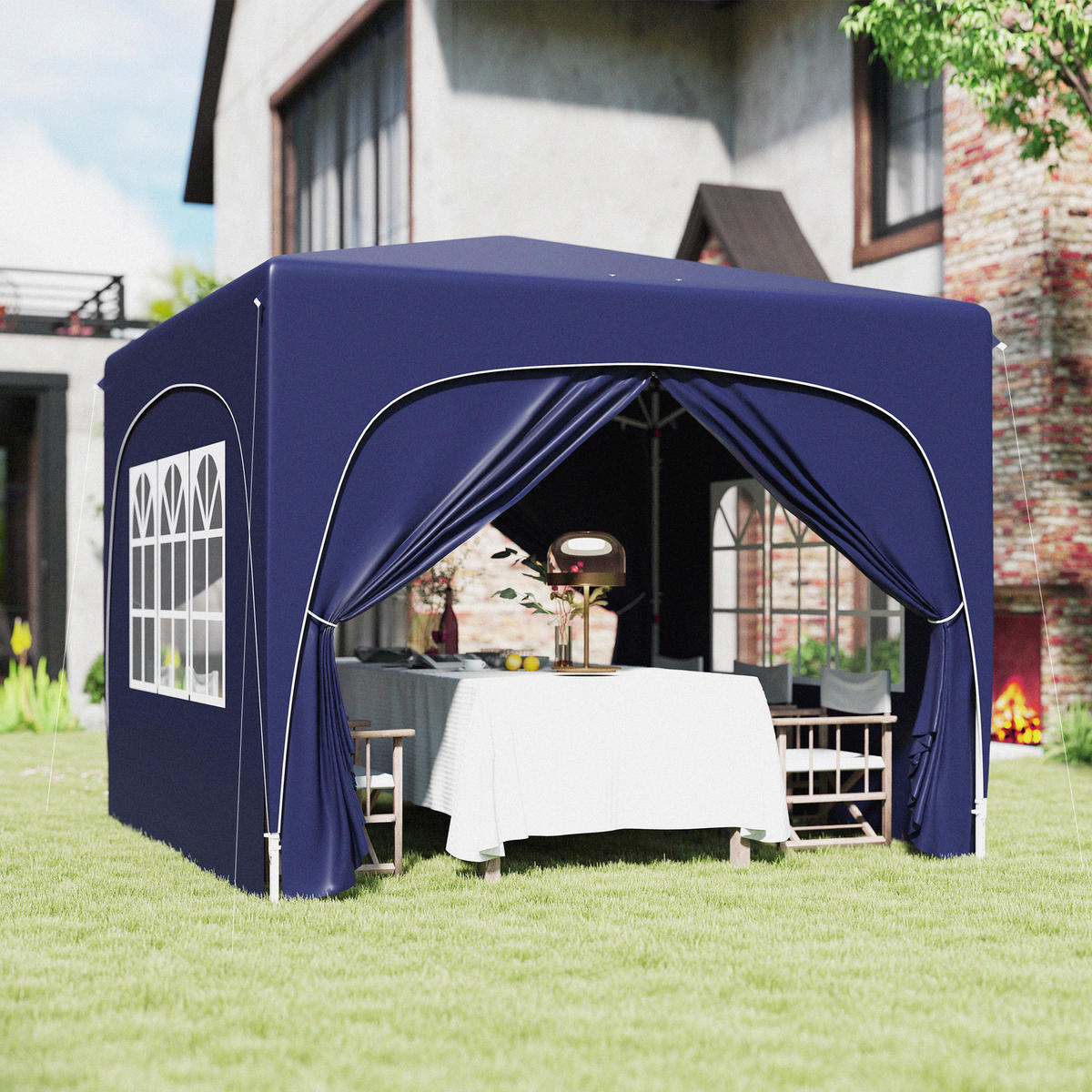 Outsunny Pavillon blau Polyester B/H/L: ca. 300x273x300 cm Pavillon - blau (300,00/300,00/273,00cm) - Outsunny