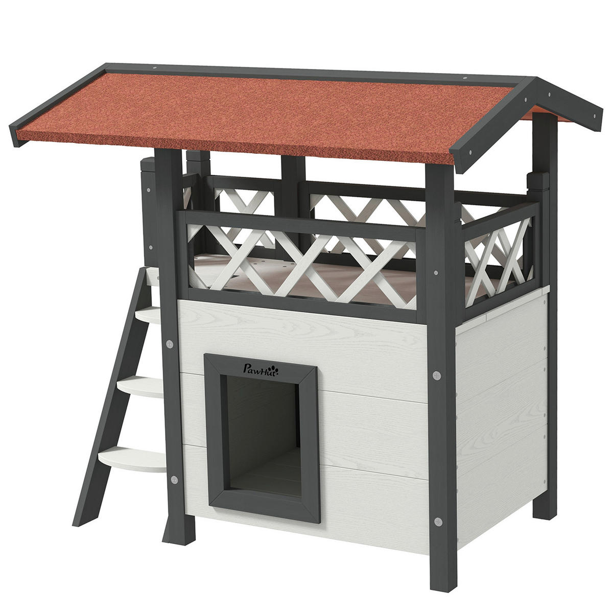 PawHut Katzen-Zubehör weiß Polypropylen B/H/L: ca. 50x77x73 cm Katzenhaus - weiß/rot (73,00/50,00/77,00cm) - PawHut