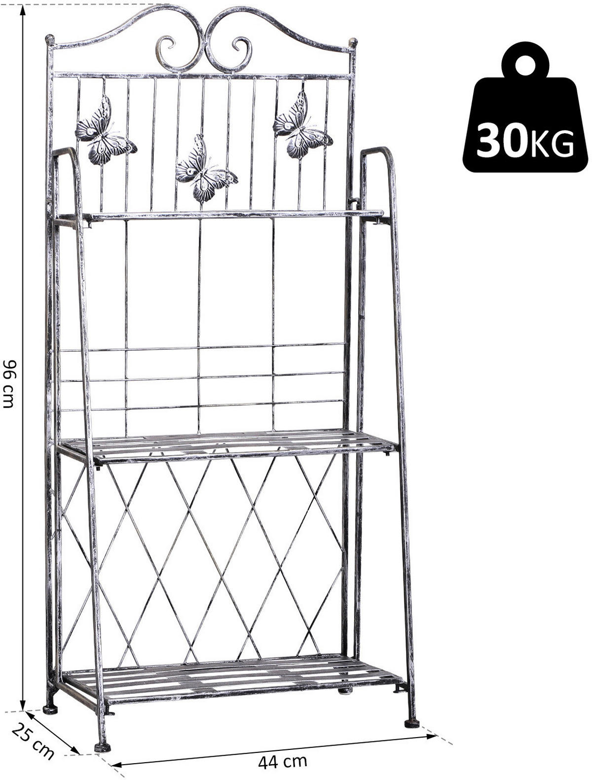Outsunny Pflanzregal Silbergrau Metall B/H/L: ca. 25x96x44 cm Pflanzregal mit 3 Ebenen - Silbergrau (44,00/25,00/96,00cm) - Outsunny