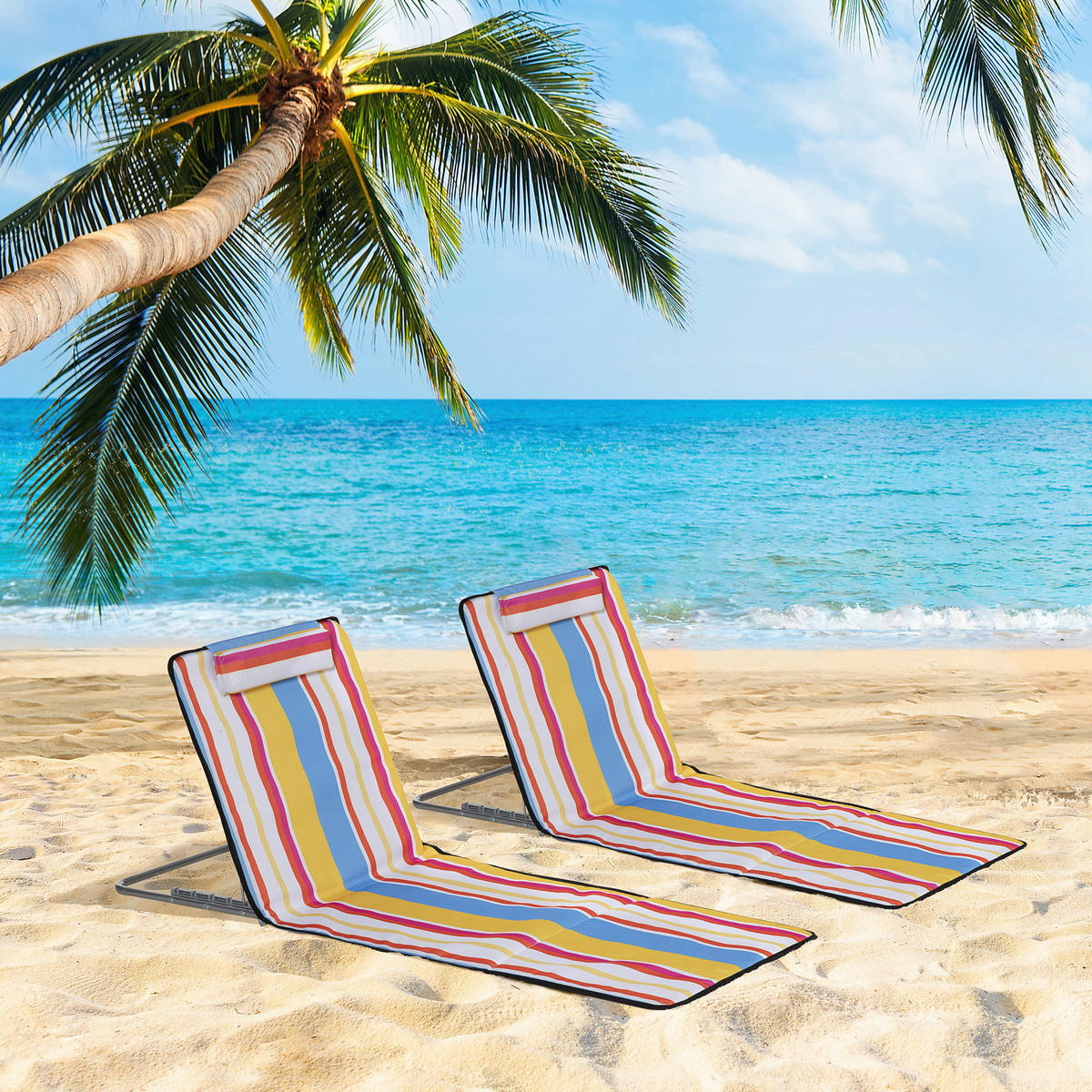 Outsunny Strandliege 2er Set mehrfarbig Stahl B/H/L: ca. 53x45x124 cm Strandliege 2er Set - mehrfarbig (124,00/53,00/45,00cm) - Outsunny