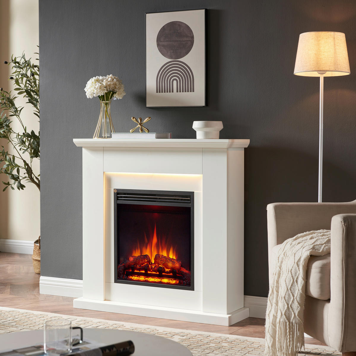 Balderia Elektrischer Kamin Elektrischer-Kamin Pandora weiß B/H/T: ca. 89x88,3x25 cm Elek.-Kamin Pandora EF374A-MT374B-W - weiß (89,00/88,30/25,00cm) - Balderia