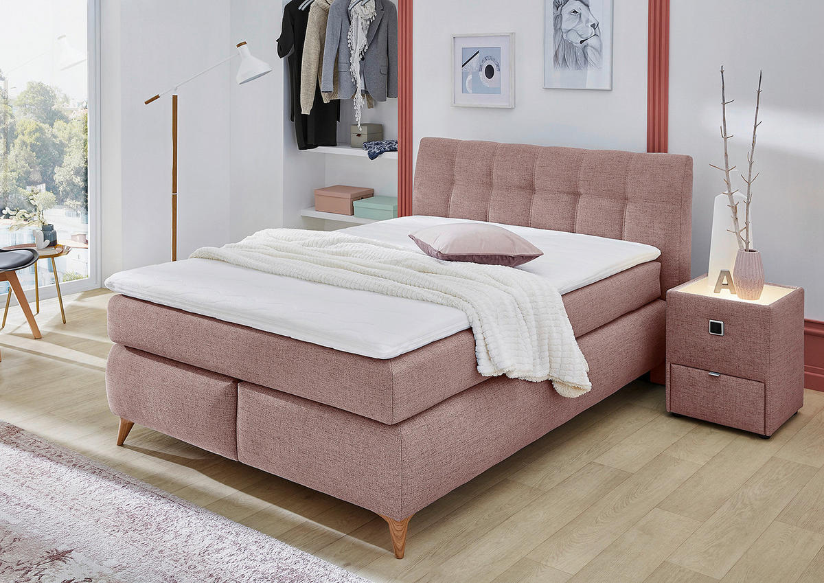 Boxspringbett  rosa Feinstruktur Liegefläche B/L: ca. 140x200 cm Nicola_Boxspringbett - rosa (155,00/104,00/224,00cm)