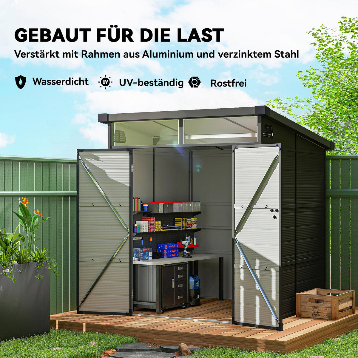Outsunny Gerätehaus dunkelgrau B/H/L: ca. 190x215x191 cm Gerätehaus - dunkelgrau (191,00/190,00/215,00cm) - Outsunny