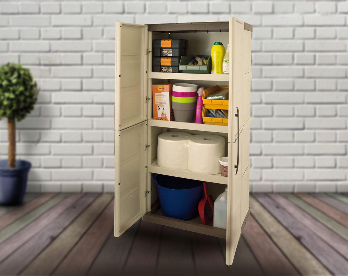 ArtPlast Kunststoffschrank Steel hoch beige Kunststoff B/H/T: ca. 70x165x39,5 cm Steel hoch - beige/mokka braun (70,00/165,00/39,50cm) - ArtPlast