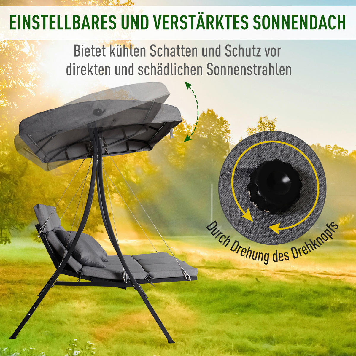 Outsunny Hollywoodschaukel grau Metall B/H/T: ca. 200x168x115 cm Hollywoodschaukel_3-Sitzer - schwarz/grau (200,00/168,00/115,00cm) - Outsunny