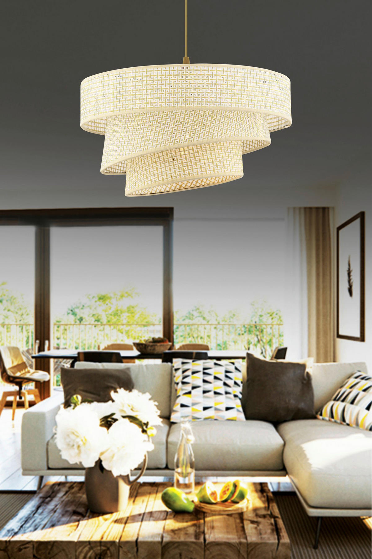 Opviq Pendelleuchte creme Baumwolle Metall B/H/L: ca. 40x72x40 cm E27 1 Brennstellen Couper Hazeran - creme (40,00/40,00/72,00cm) - Opviq