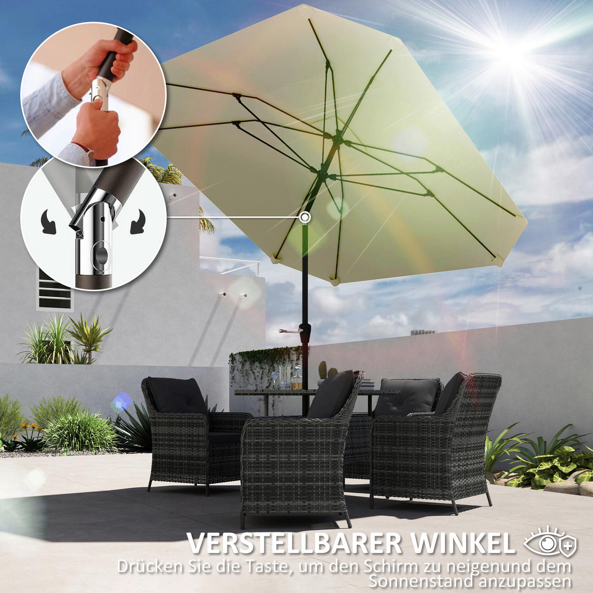 Outsunny Sonnenschirm beige Aluminium B/H/L: ca. 233x240x233 cm Sonnenschirm - beige (233,00/233,00/240,00cm) - Outsunny