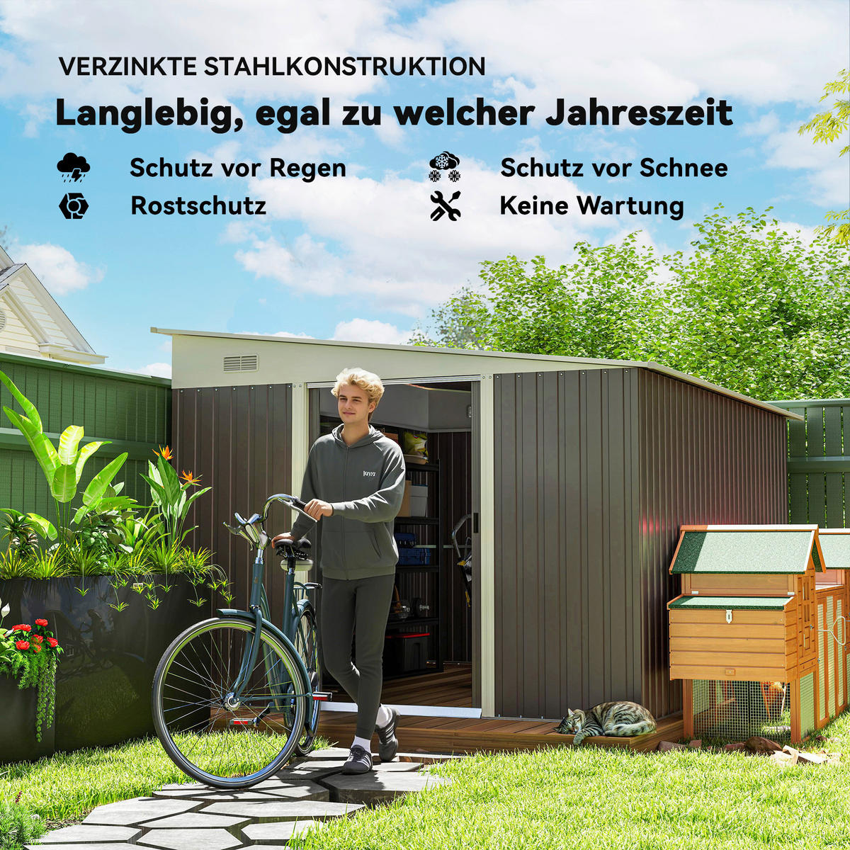 Outsunny Gartenschuppen grau Stahl B/H/L: ca. 345x201x280 cm Gartenschuppen - grau (280,00/345,00/201,00cm) - Outsunny