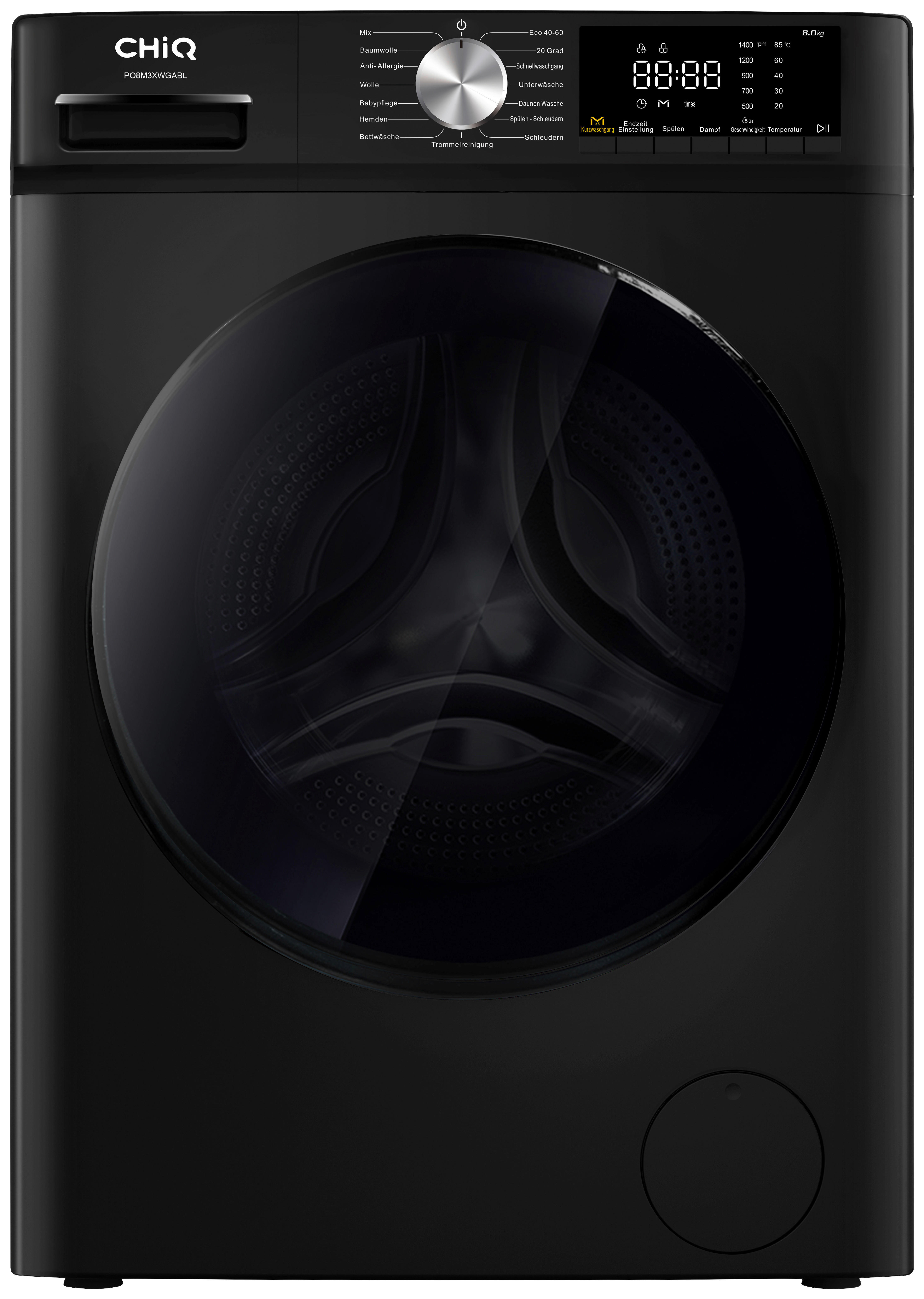 CHiQ Waschmaschine PO8M3XWGABL schwarz B/H/T: ca. 60x84,7x52 cm ca. 8 kg Waschmaschine PO8M3XWGABL - schwarz (60,00/84,70/52,00cm) - CHiQ